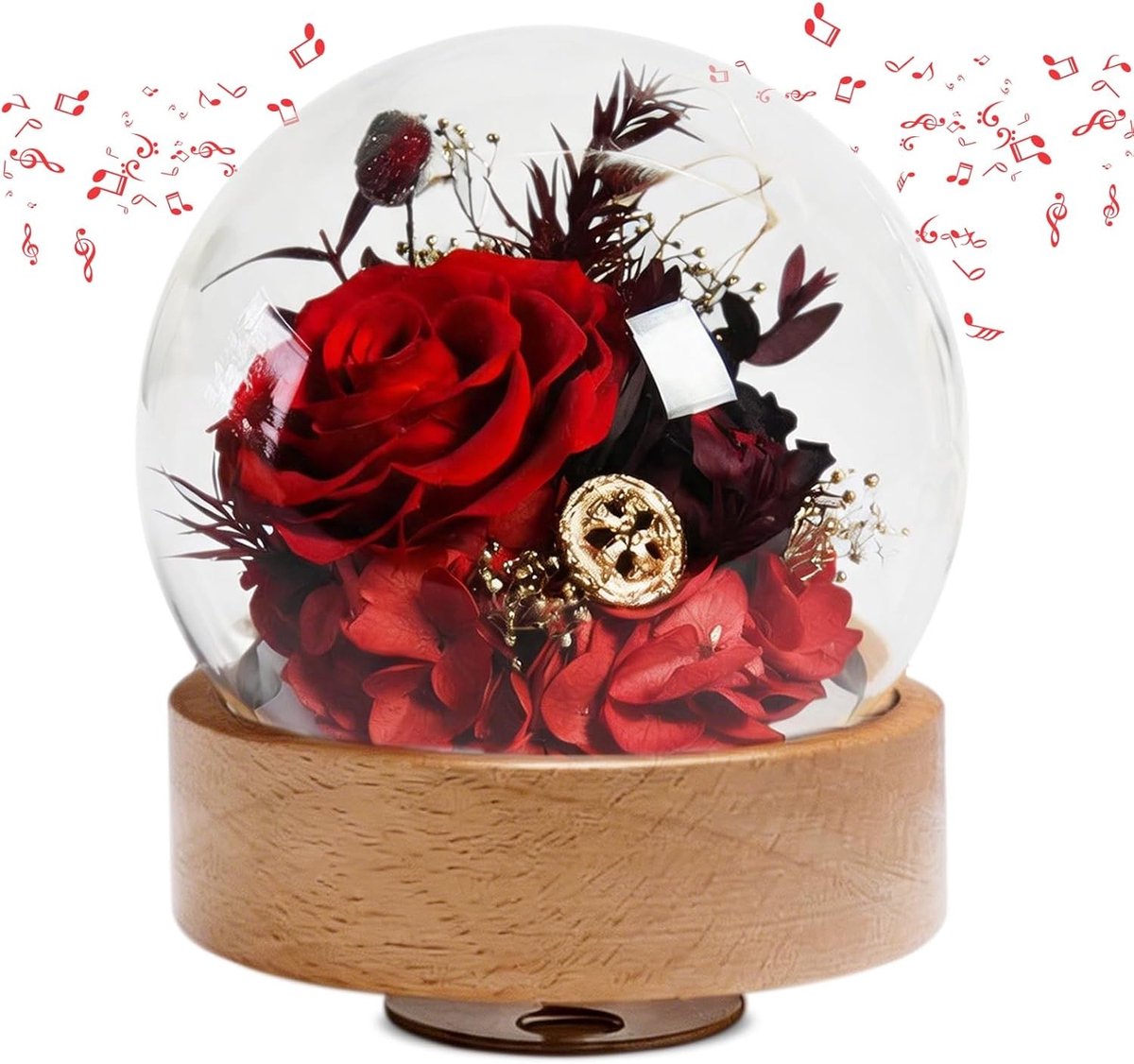 Eeuwige roos in glas muziekdoos als uniek cadeau voor vrouwen, moeder, afstuderen en verjaardag, romantisch geschenk voor elke gelegenheid