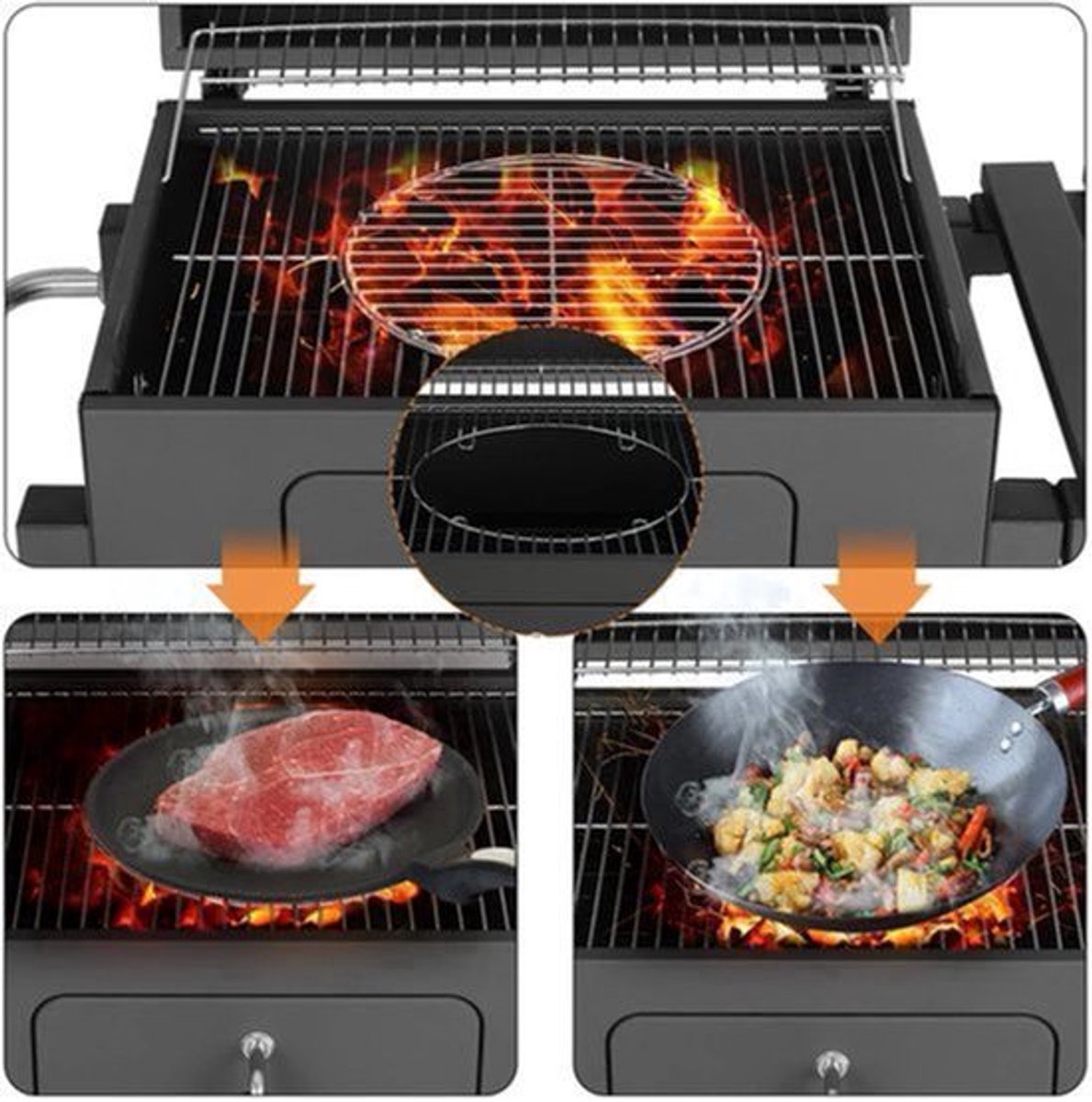 Houtskool BBQ Grill - Houtskool Barbeque - Barbeque - Rookoven Barbeque - BBQ - Extra Grote BBQ- met Houtskoollade en 2 Opklapbare Bijzettafels