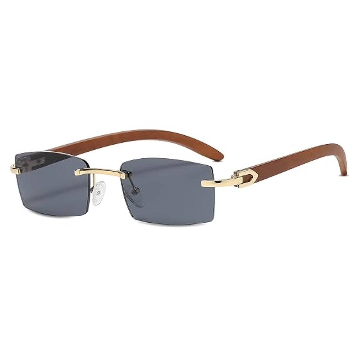 Vierkante, frameloze zonnebril, unisex, glazen met houtnerf-grijs verloop, UV400-bescherming, antireflecterend, retro design, perfect Geschikt voor autorijden en reizen.