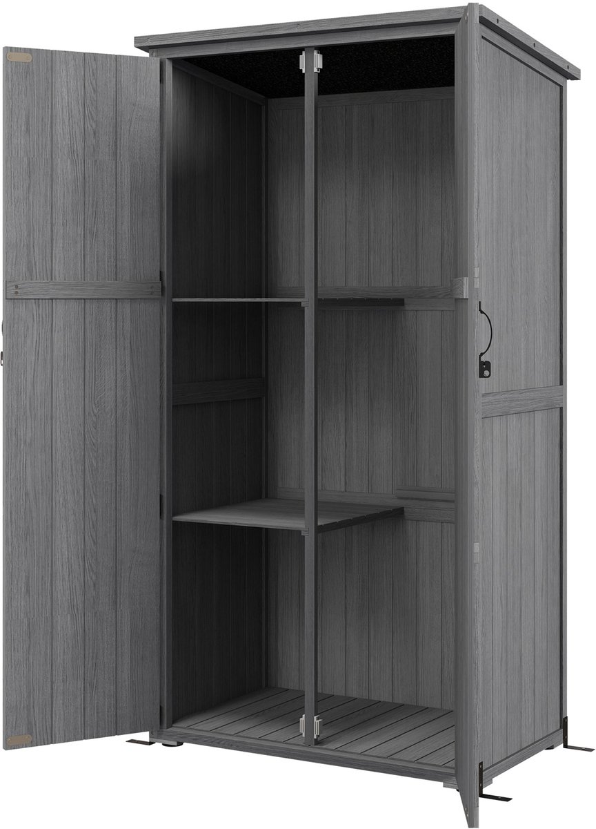 Tuinkast - gereedschapsschuur van hout - 2 planken - bitumen dak - 90x54,5x168,5cm - grijs