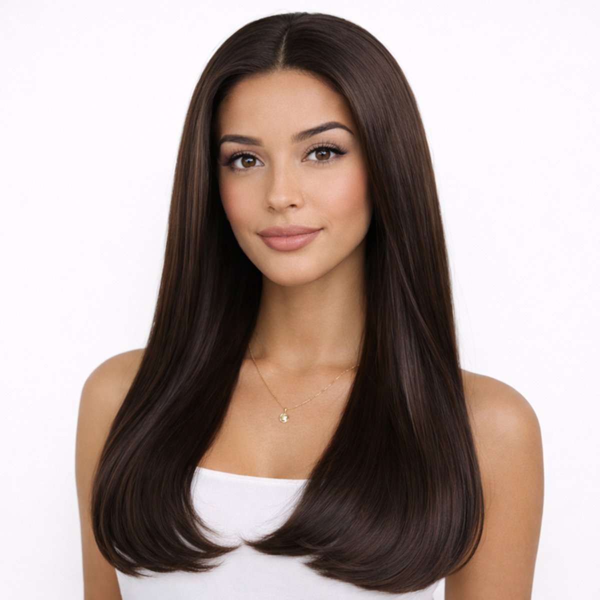 K&C Synthetische Lace Front Pruik - Angelina Straight (Diep donkerbruin)