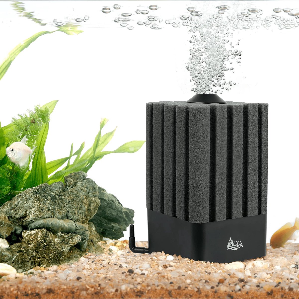 AQQA Aquarium sponsfilter, stille aquariumfilter voor biologische en mechanische filtering, luchtlift aquarium - ShopVlot