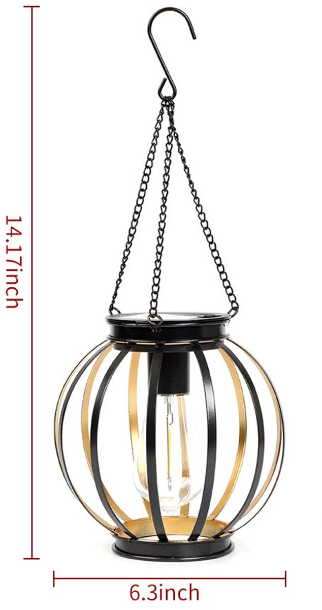 Buitentuin zonne-energie lamp, 1-stuks buiten metaal zonne-energie lamp met haak en ketting voor terras gazon terras binnenplaats