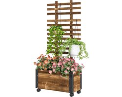 Plantenbak met latwerk - Bloembak klimhulp - Planten verrijken - Vier verrijdbare wielen - 65 x 31 x 147 cm