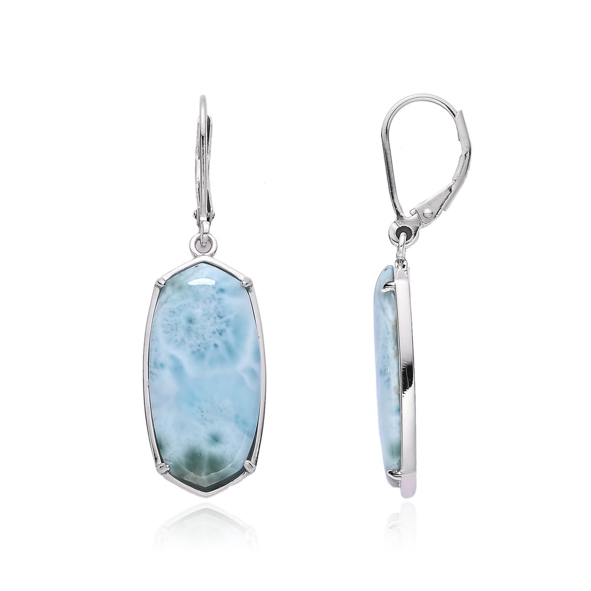 Cavill - Zilveren Oorbellen met 17,2 ct Larimar uit Dominicaanse Republiek - 925 Sterling Zilver - Fancy Cabochon - Elegant Blauwgroen - Clipsluiting