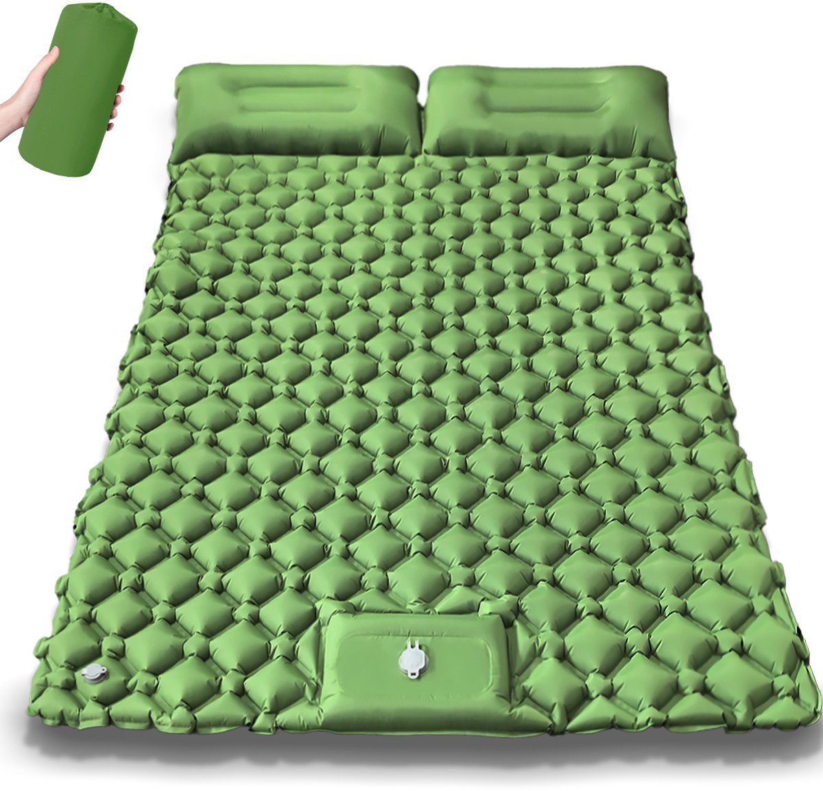 Zelfopblazende extra‑grote outdoor‑slaapmat (campingmatras), 1‑ tot 2‑persoonsmodel, lichtgewicht, compact opvouwbaar en scheurbestendig.