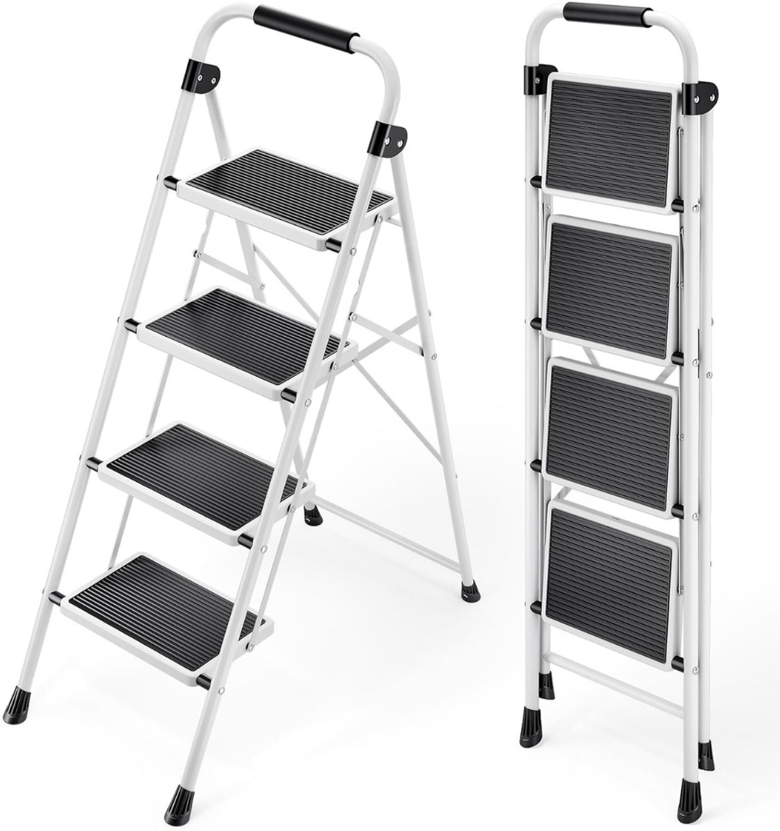 SP® Huishoudtrap - Huishoudladder Inklapbaar - Huishoudtrap 4-treden - Wit/Zwart - 81cm x 41cm x 112cm