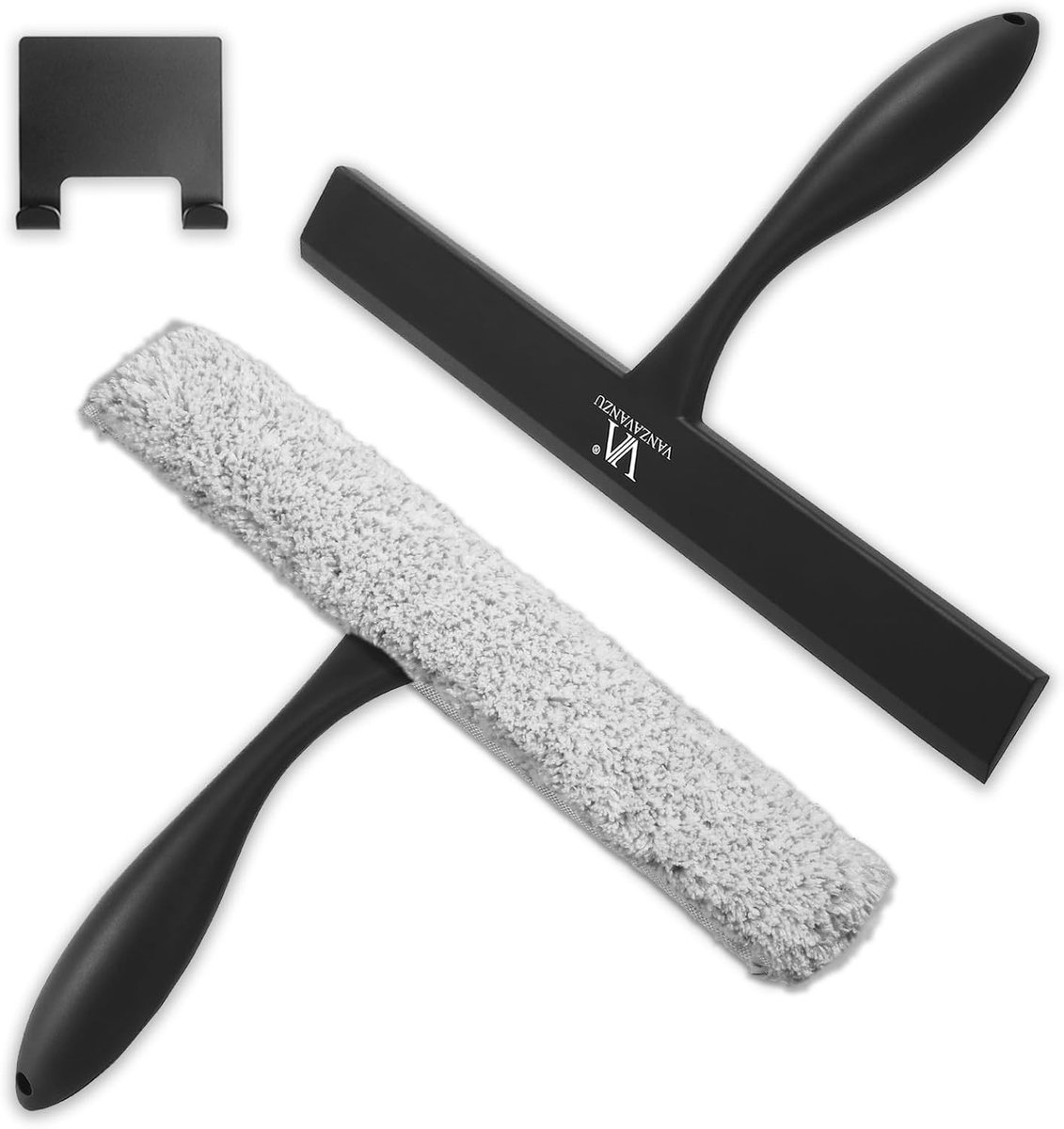 Raamreiniger Kit - Zwart en Grijs - 11 inch - Met Microvezeldoek en Antislip Handvat - Voor Streepvrij Ramen