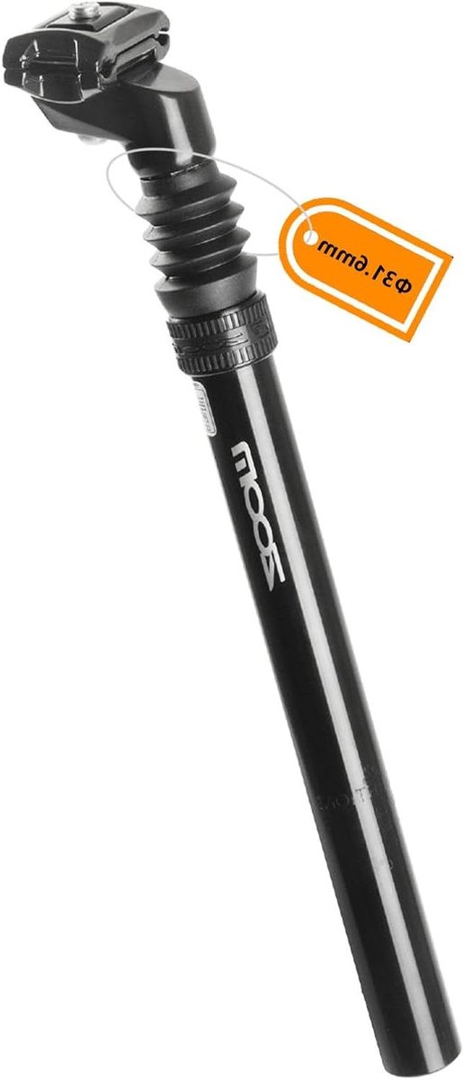 Geveerde fietszadelpen - Dempende zadelpen - Comfortabel fietsen - Instelbare vering - 272 - 316 mm - Zwart