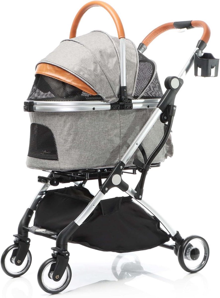 Hondenbuggy 2-in-1 - Huisdierwagen Transportmand - Comfortabel Vervoer - Afneembare Transportmand - 77 x 48 x 100 cm - Grijs