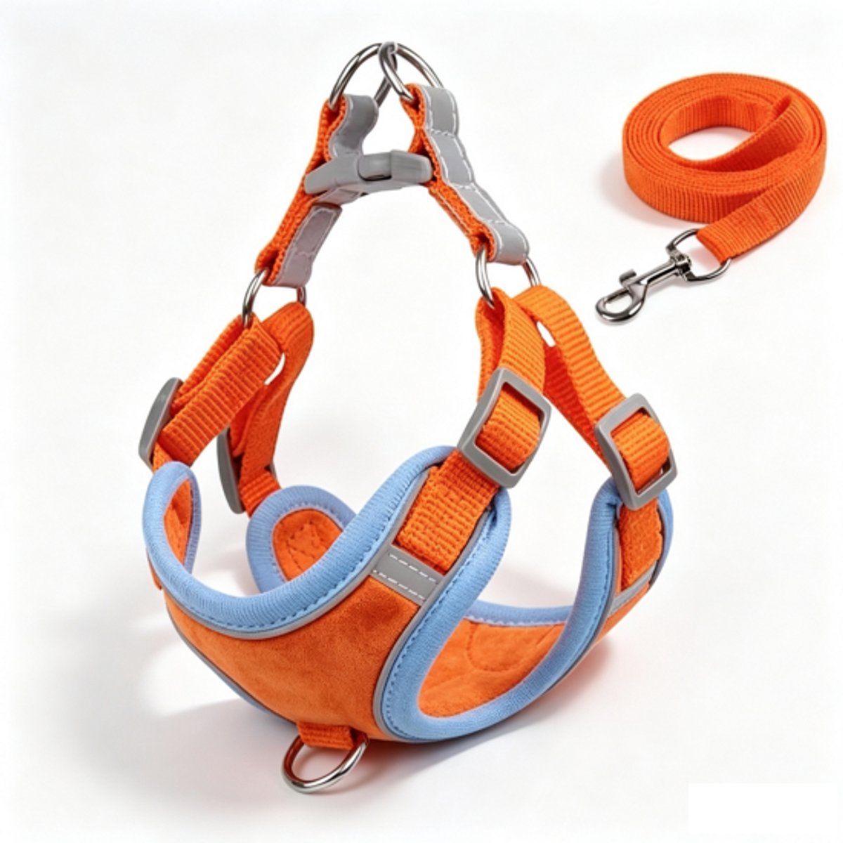 1 stuks‑hondenriem‑vest‑stijl hondenriem‑kleine en middelgrote honden‑borsttuig‑1,5 meter plat riem‑borstomvang 54‑62 cm halsomvang 45‑54 cm-oranje