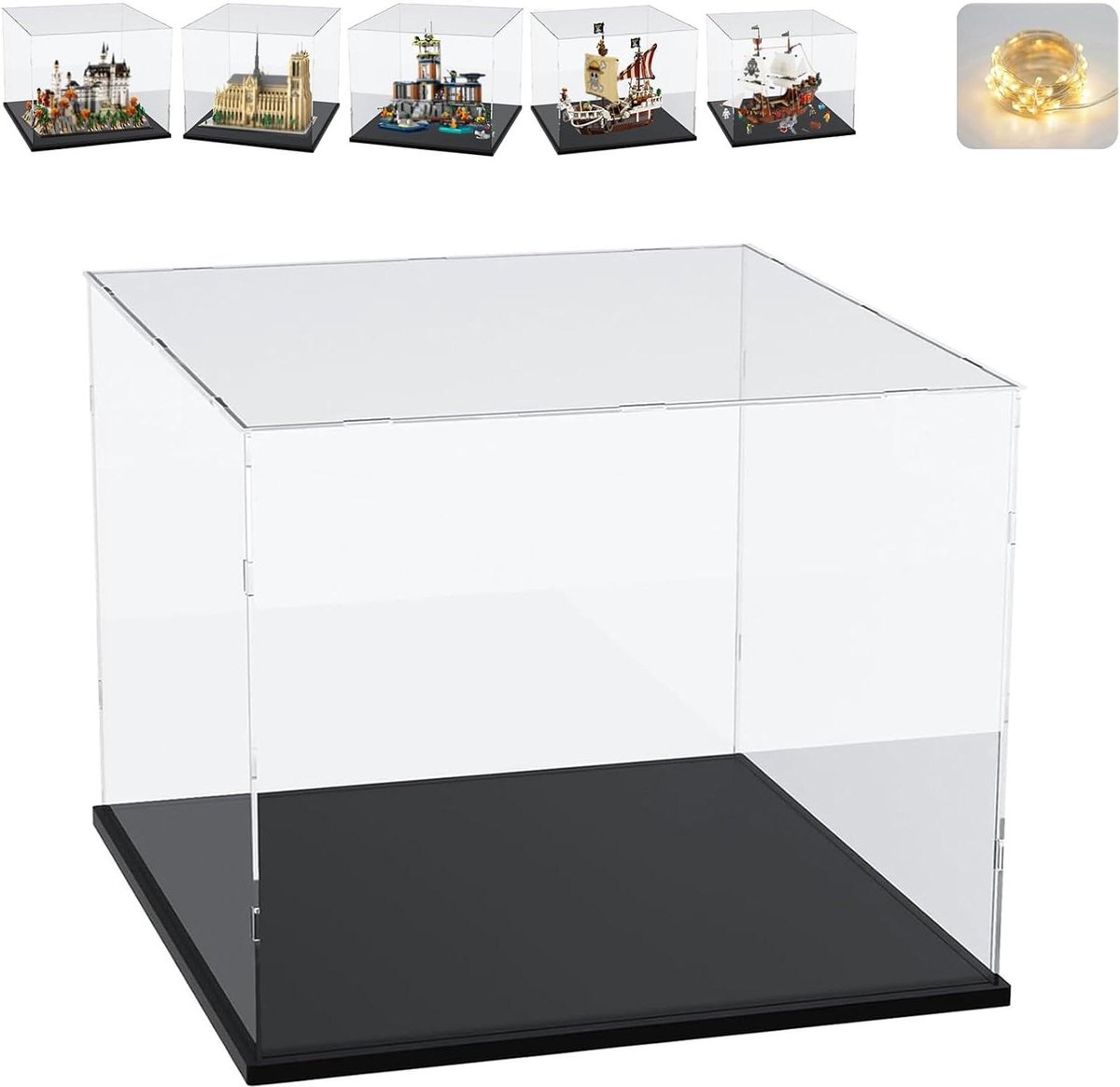 Transparante Acryl Vitrinekast - Display Box - Verzamelingen Tonen - Stevige Hout-kunststof Basis - 50x30x40cm Binnenmaat - Zwart Interieur