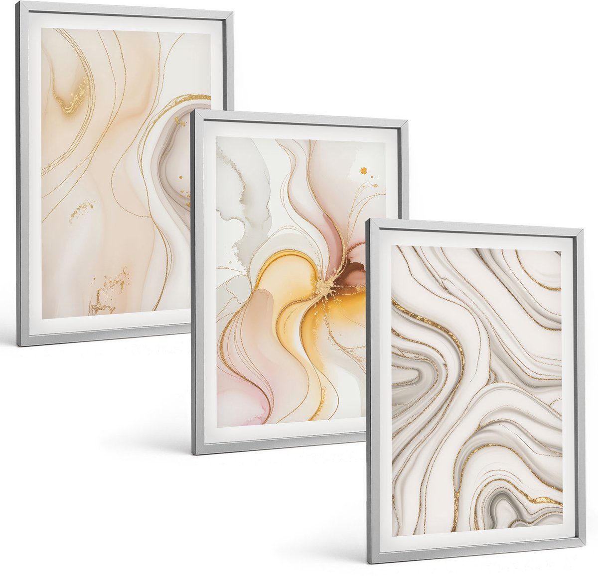 Coloray 3-Delige Schilderij Set - Abstracte Warme Patronen, Elegante Motieven - 40 x 60 cm - Muurdecoratie - Wanddecoratie - Hal - Interieur Decoratie