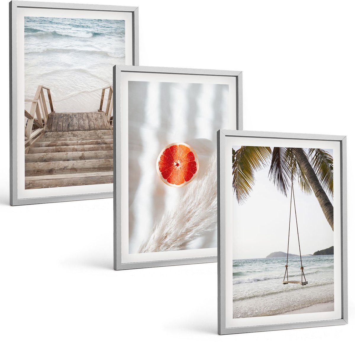 Coloray 3-Delige Schilderij Set - Strand Met Houten Trap, Vakantiesfeer - 40 x 60 cm - Muurdecoratie - Decoratieve Schilderijen - Wohnzimmer - Moderne Wanddecoratie