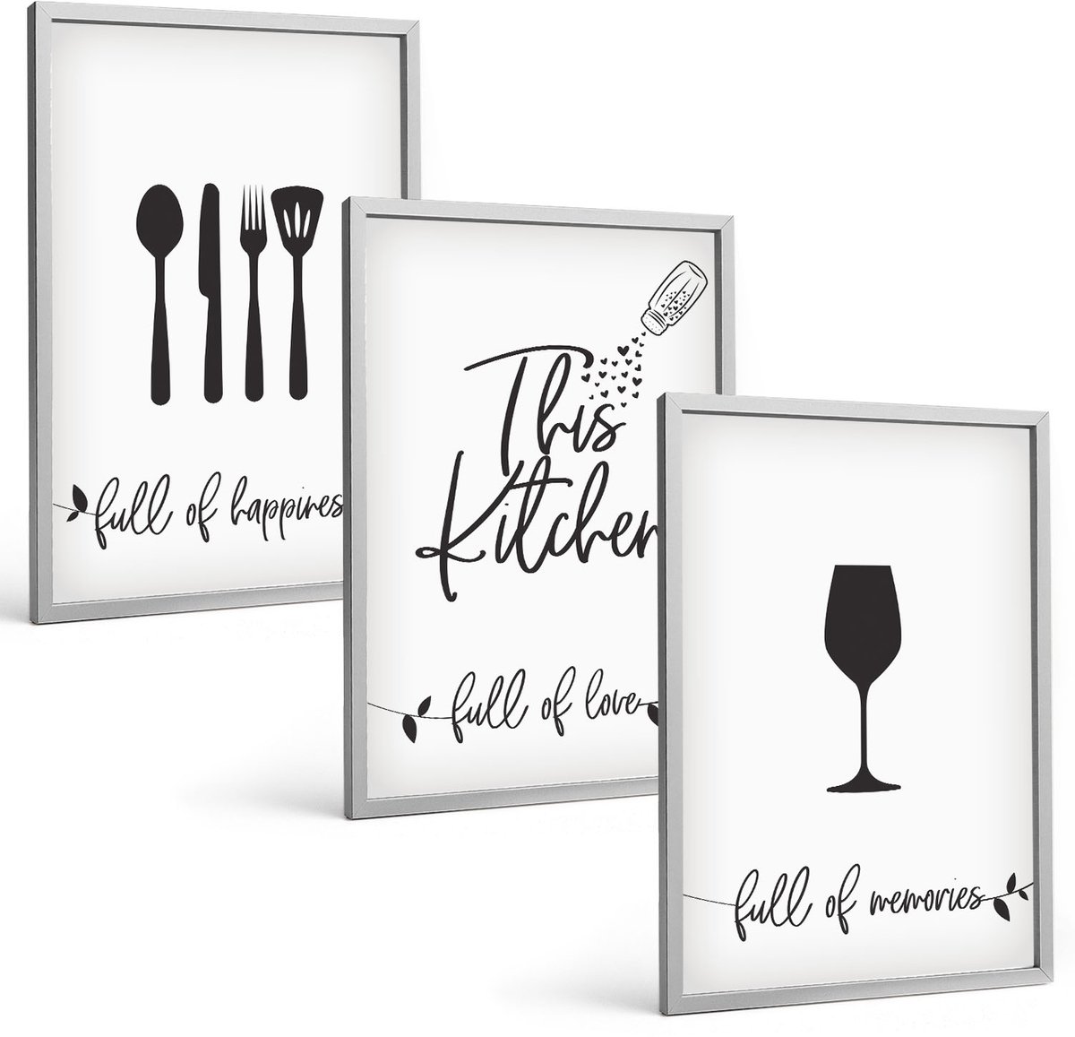 Coloray 3-Delige Schilderij Set - Patronen Met Opschriften Voor Keukengerei - 40 x 60 cm - Decoratieve Muurdecoratie - Slaapkamer - Decoratieve Schilderijen