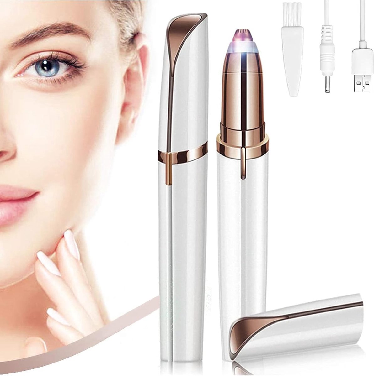 Wenkbrauwtrimmer, body mini-trimmer voor vrouwen, wenkbrauw-, lip-, neus-, lichaam-, gezichtshaarverwijderaar voor vrouwen, met reinigingsborstel
