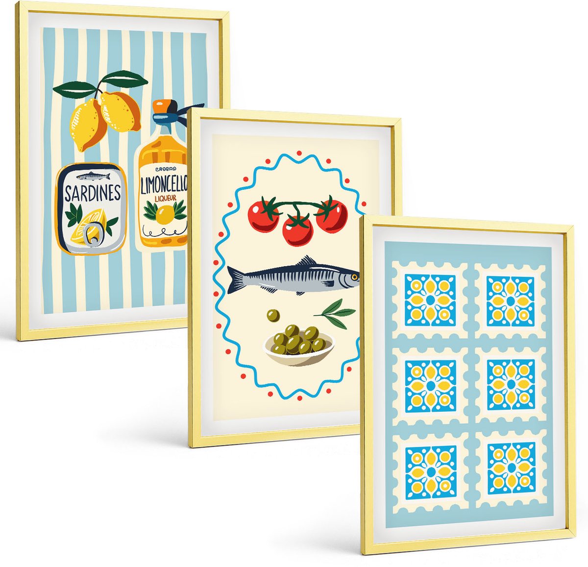 Coloray 3-Delige Schilderij Set - Paardenbloemen Sappige Limoenen Keukenopschriften - 40 x 40 cm En 40 x 60 cm - Wanddecoratie - Schilderijen Set - Kantoor - Muurdecoratie