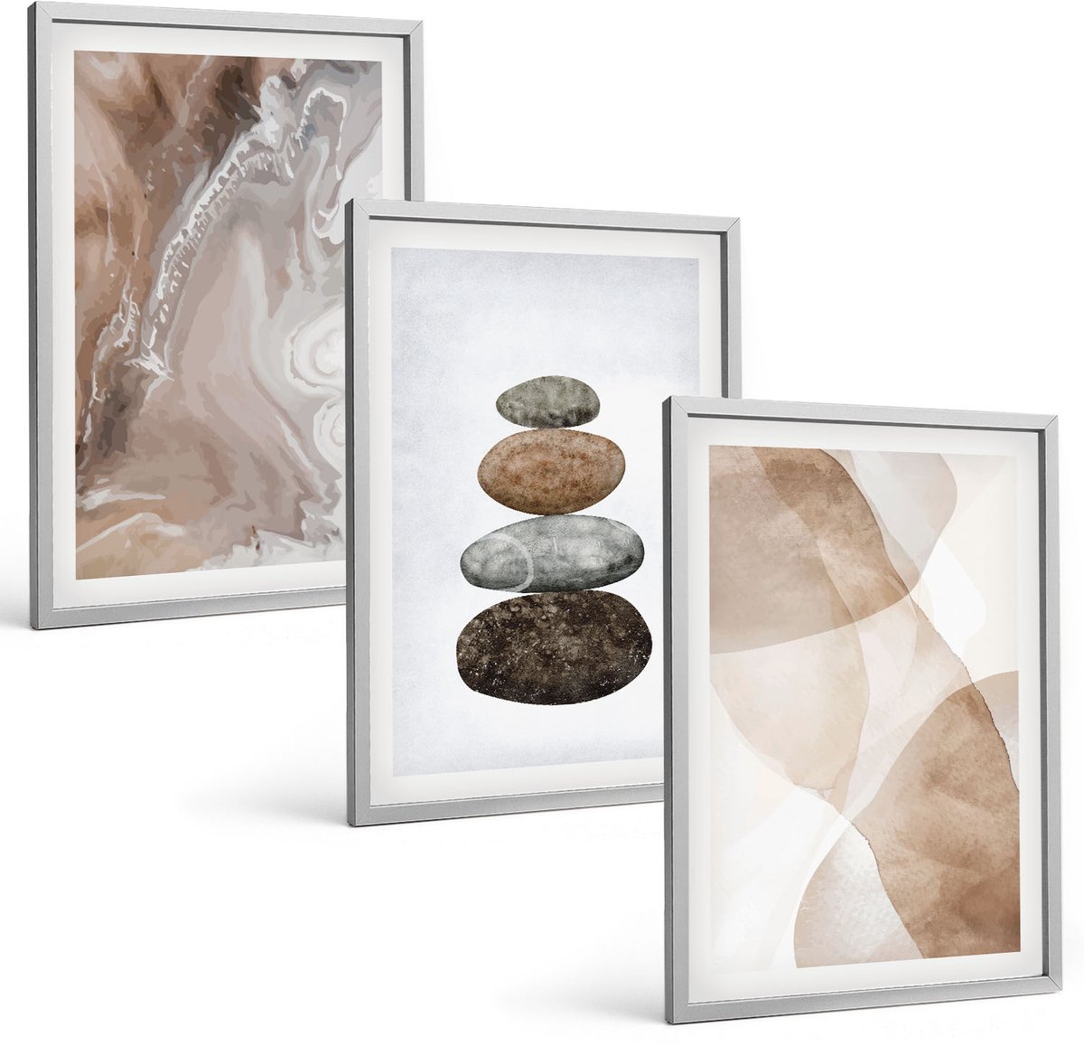 Coloray 3-Delige Schilderij Set - Abstracte Vormen, Geschilderde Structuren In Pastelkleuren. - 40 x 60 cm - Moderne Wanddecoratie - Slaapkamer - Interieur Decoratie