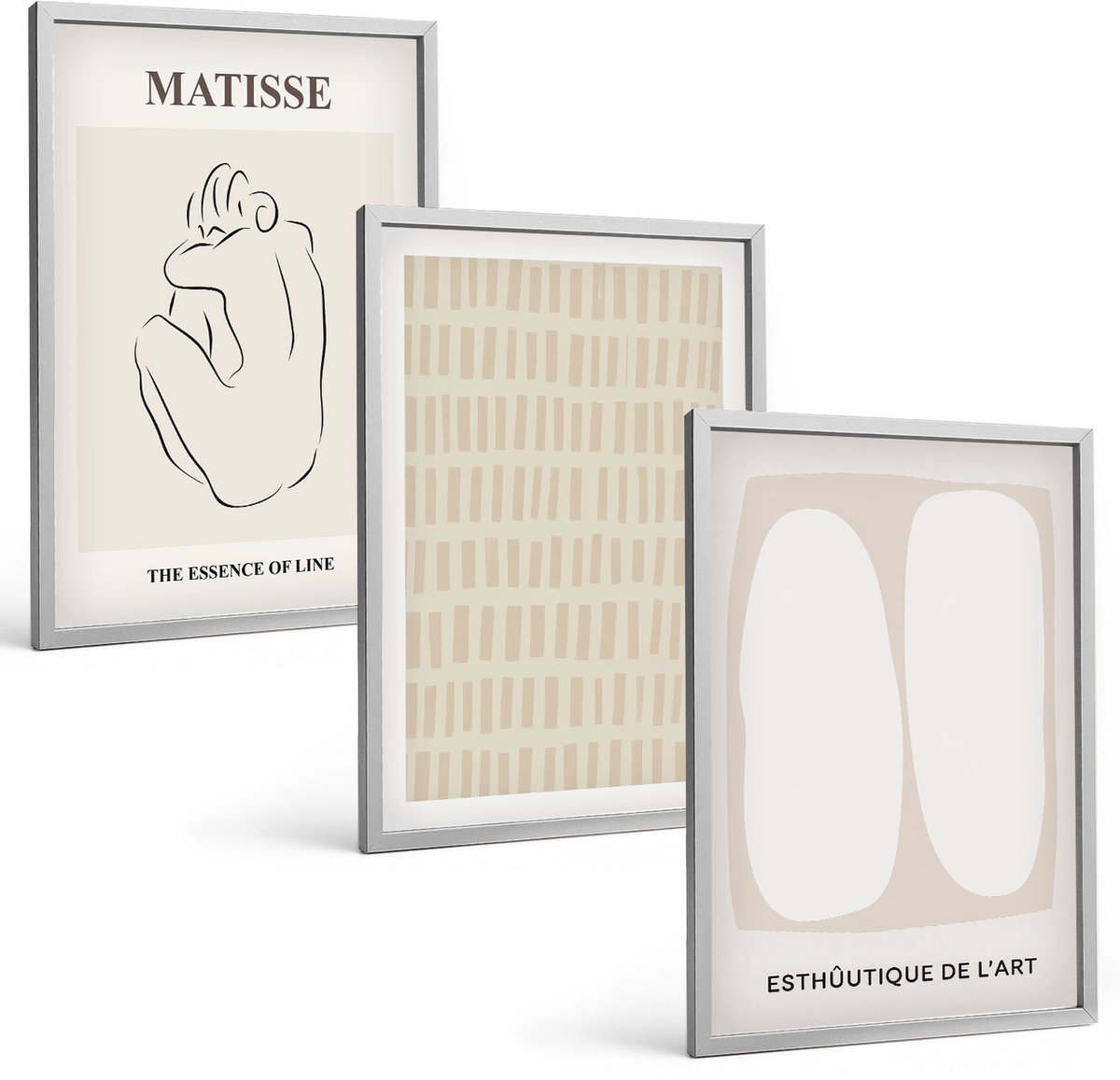 Coloray 3-Delige Schilderij Set - Lijnen En Vormen In Beige En Witte Tinten. - 40 x 60 cm - Wanddecoratie - Muurdecoratie - Moderne Interieurdecoratie - Moderne Wanddecoratie