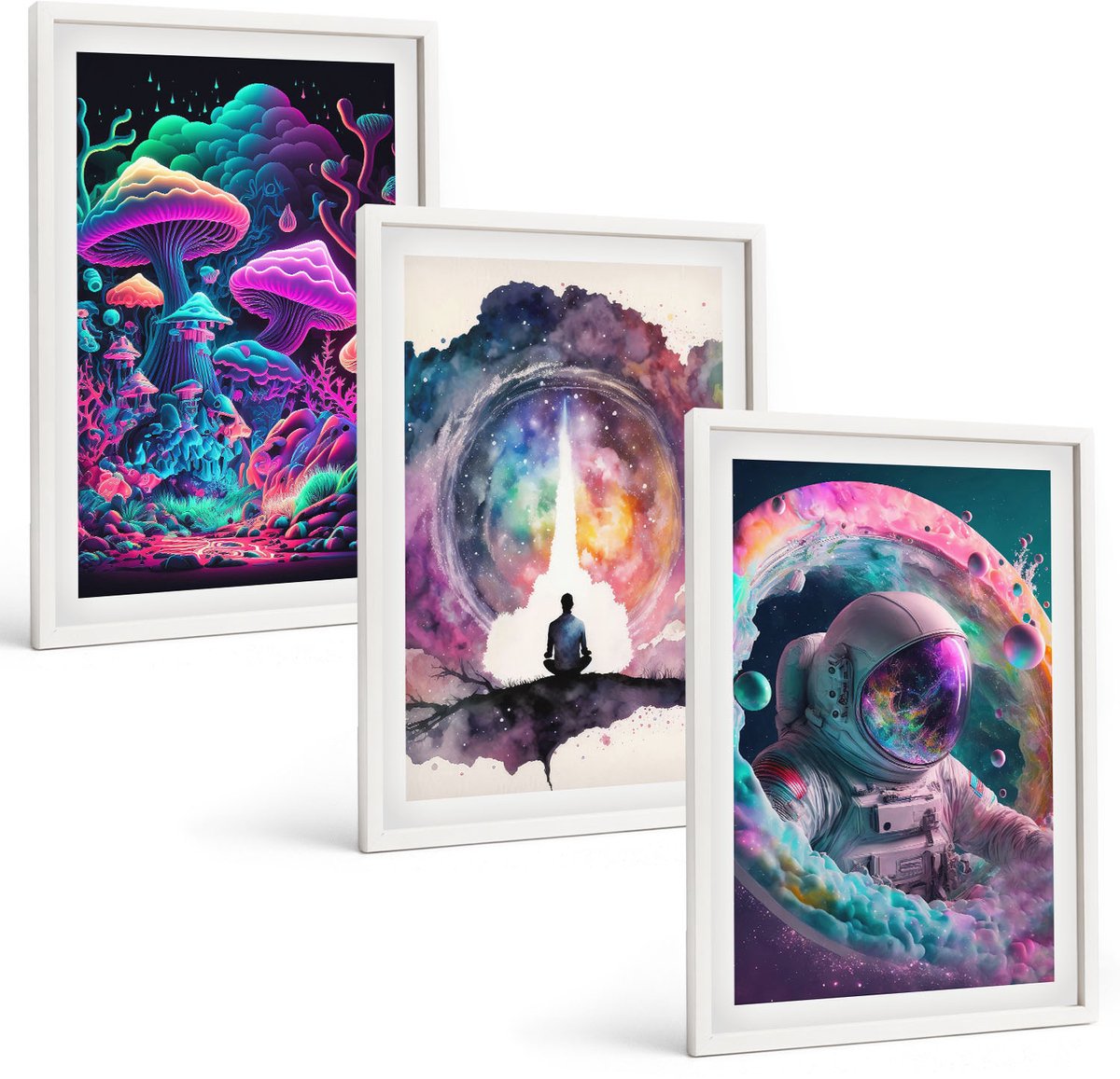 Coloray 3-Delige Schilderij Set - Kleurrijke Fantasiekunstillustraties - 40 x 60 - Muurdecoratie - Schilderijen Set - Woonkamer - Interieur Decoratie