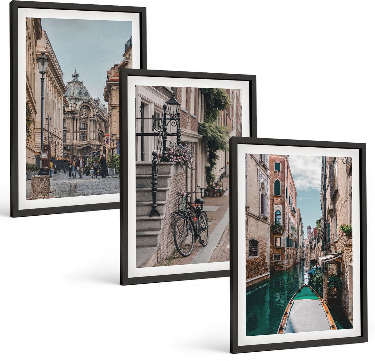 Coloray 3-Delige Schilderij Set - Venetiaanse Straten Van Steden Met Architectuur En Water - 40 x 60 cm - Muurdecoratie - Decoratieve Schilderijen - Wohnzimmer - Moderne Wanddecoratie