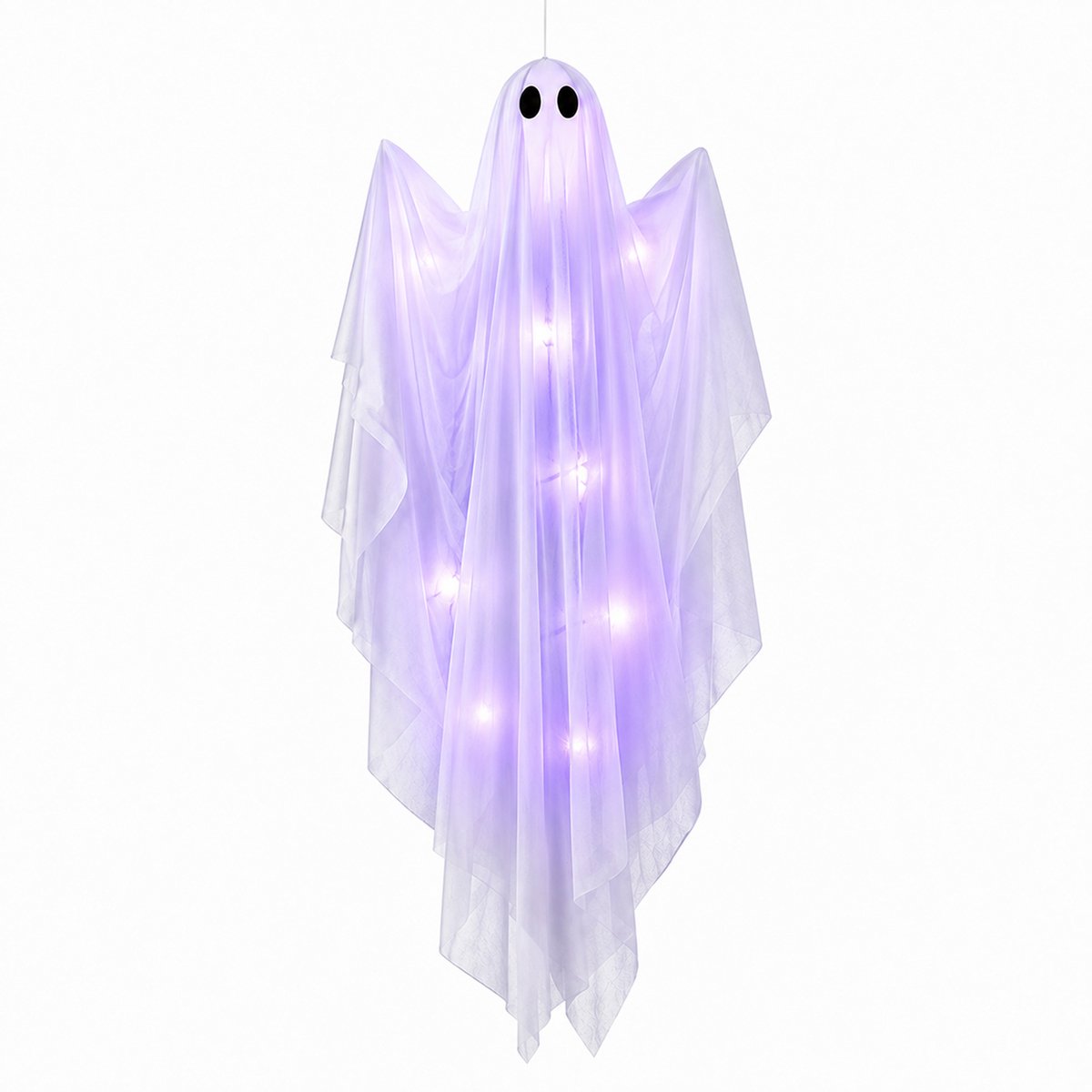 Hangende Lichtgevende Halloween Geest - 120cm Witte Geesten - met Paarse LED‑Verlichting - Hangdecoratie - voor Voortuin, Terras, Gazon, Tuin en Feestjes - voor Binnen en Buiten