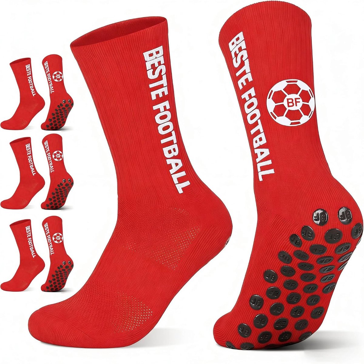 Gripsokken voetbal - Rood - Maat 39-42 - Antislip Voetbalsokken voor Heren, Dames en Kinderen
