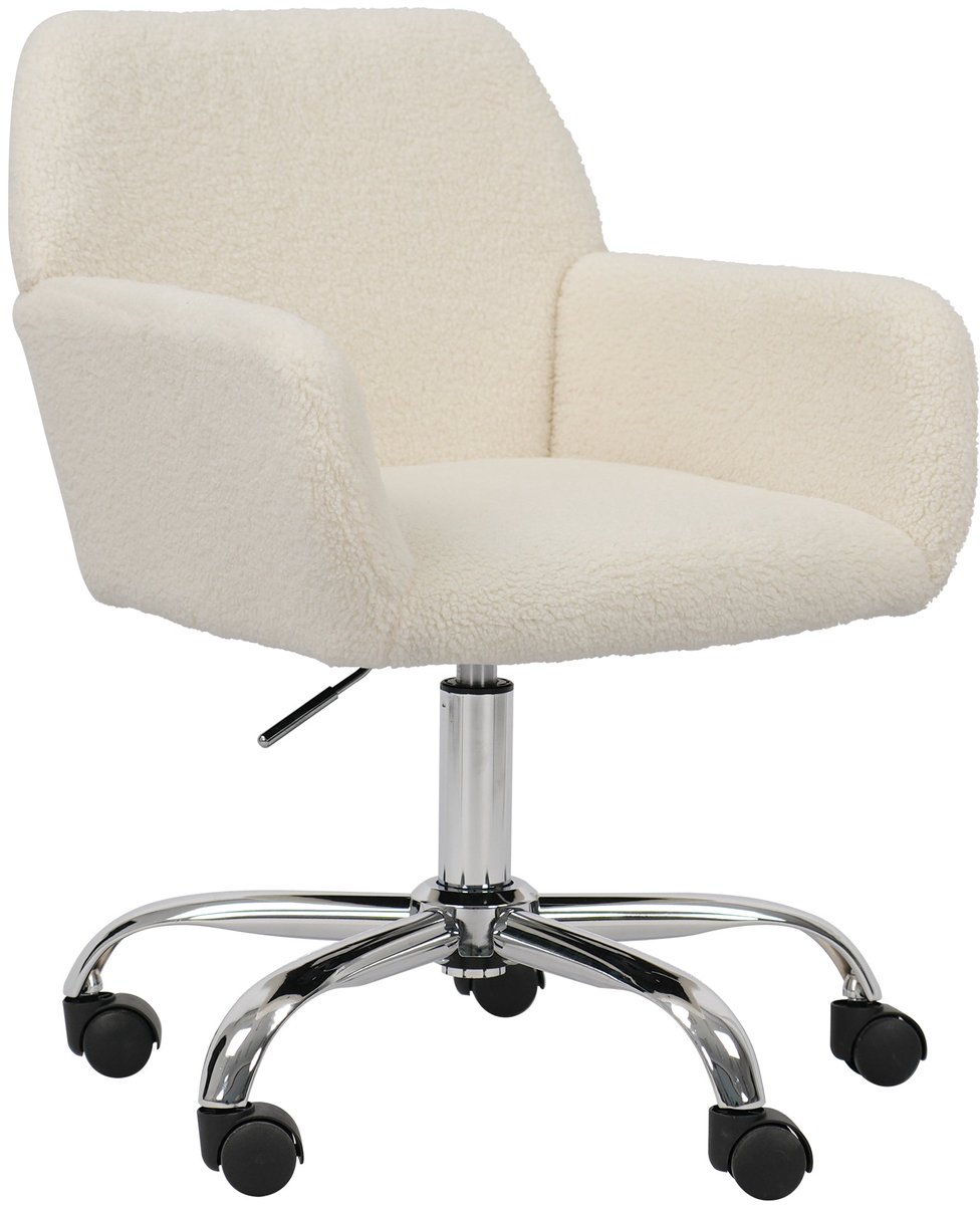 Merax Bureaustoel Met Teddy Bekleding - In Hoogte Verstelbaar - 360° Draaibaar - Met Armleuningen - Make-Up Stoel - Wit