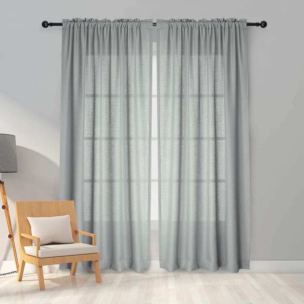 Melodieux 2 Panelen Faux Linnen Voile Net Gordijnen Semi Sheer Rod Pocket Gordijnen voor Slaapkamer, Woonkamer - ShopVlot