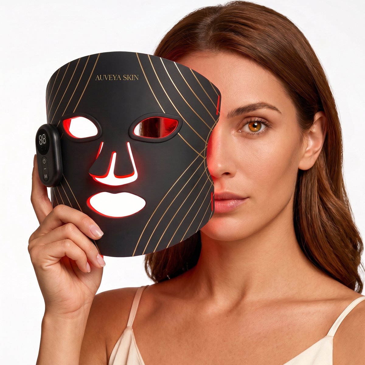 Auveya® Led Masker Pro - lichttherapie - gezicht - huidverjongingsapparaat - Red Light Therapy - rood licht therapie - gezichtsmasker - Draadloos met afstandsbediening - Zwart