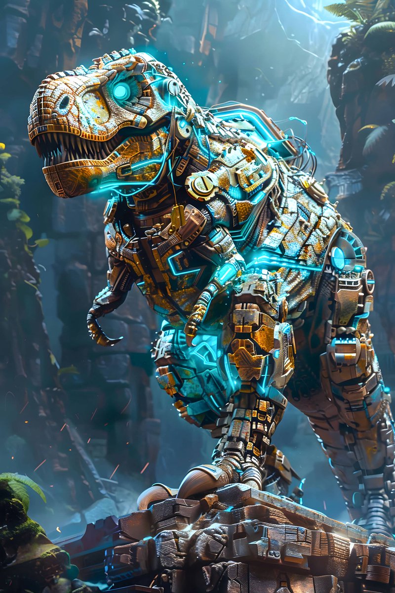Dinosaurus Poster - Robot - Technologie - Sci-Fi - Artistieke - Fantasie - posters - formaat 70x100cm - Wanddecoratie - L3077MT