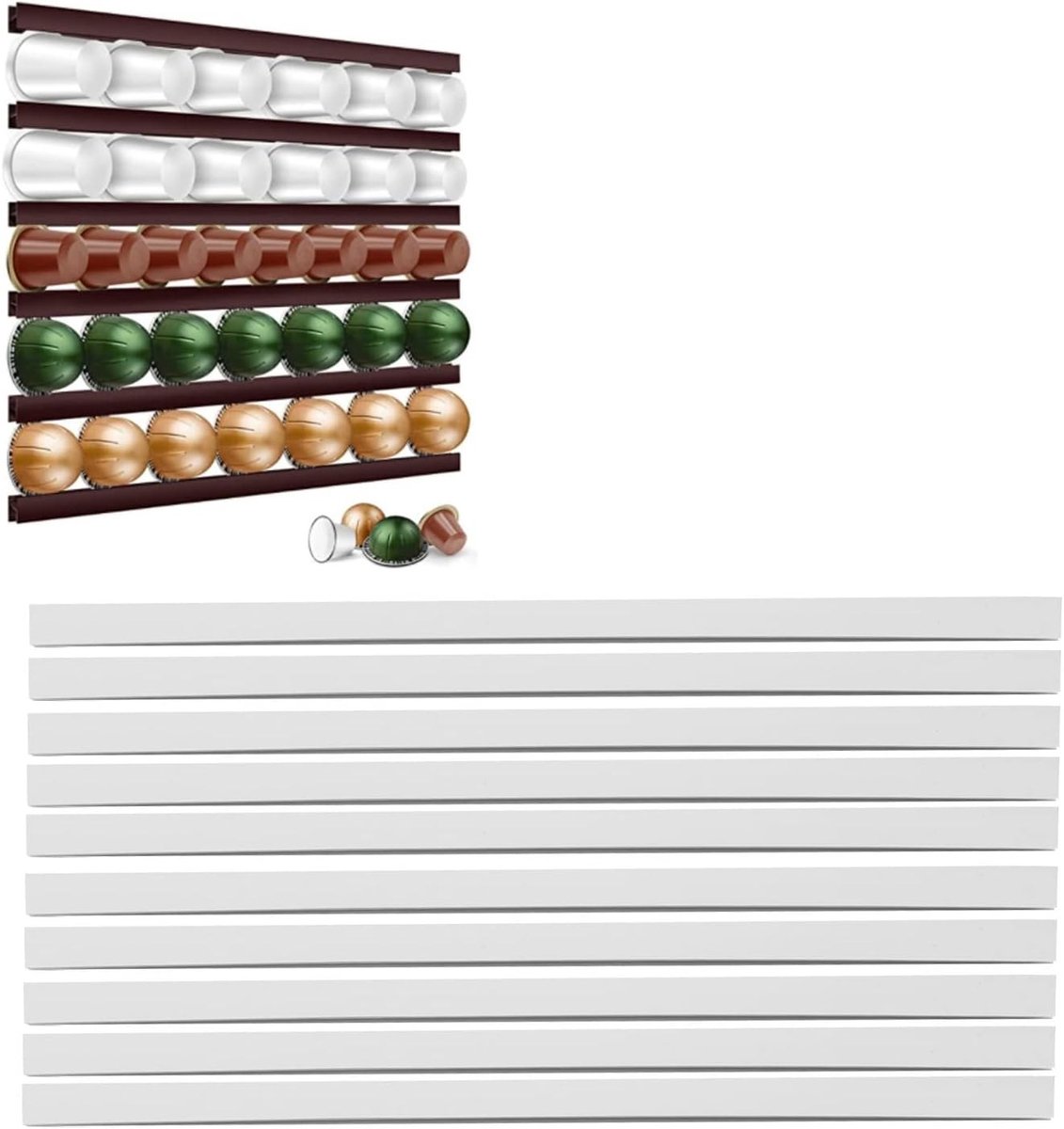 Organisator voor koffiecapsules, zelfklevend, DIY houder voor 54-72 capsules, ideaal voor keukenwanden en kasten, ruimtebesparend en praktisch