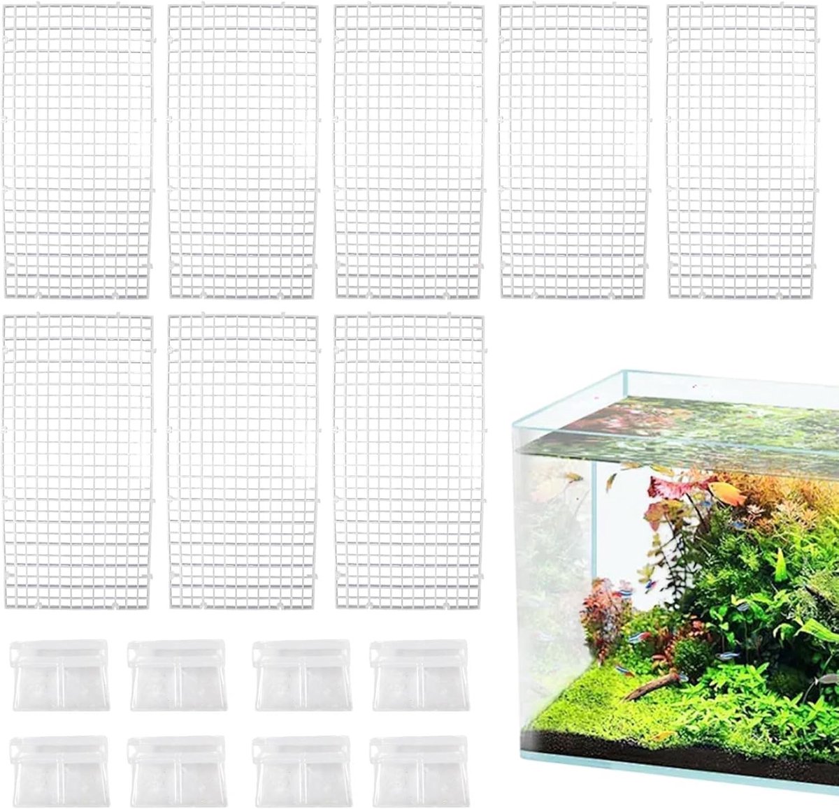 Set van 8 heldere acryl aquariumbekleding met clips - Geventileerde tankdeksel, aanpasbaar paneel voor kwekers en aquaristen