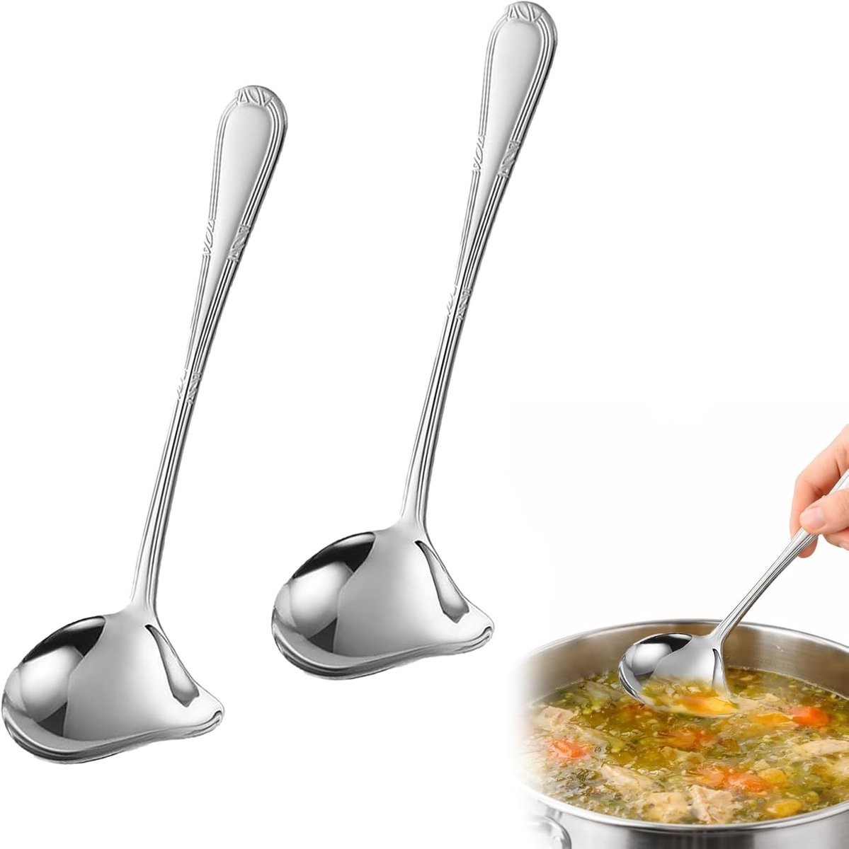 Set van 2 RVS Sauslepels met Spout en Ophanggaatje, Vaatwasserbestendig voor Saus, Soep en Keukengebruik