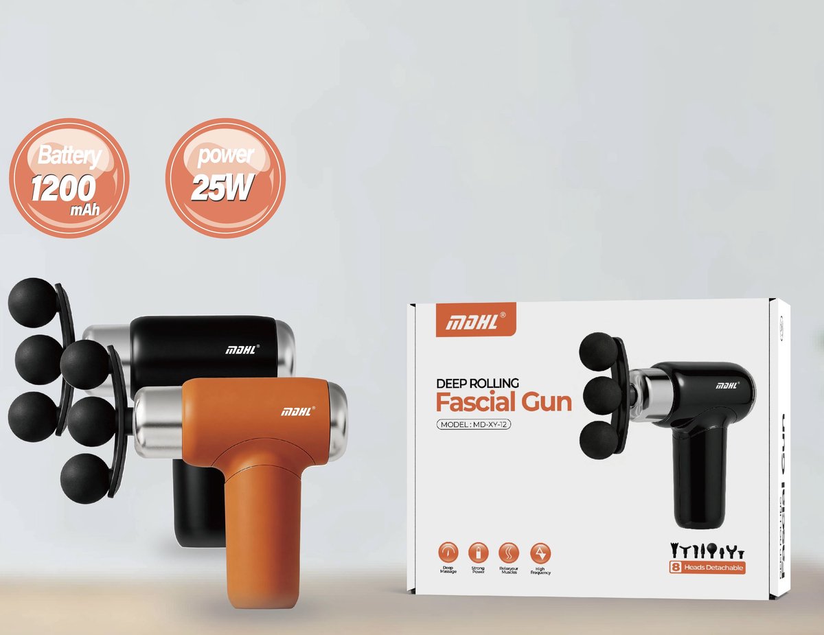 MDHL Massage Gun - Fascial Gun - Massage Gun mini - Incl. 9 opzetstukken - Massage Apparaat - Spier massage - Spierherstel en Relax massage - Draadloos - Oranje/Zwart — cadeau in Sport & Outdoor - foto 2