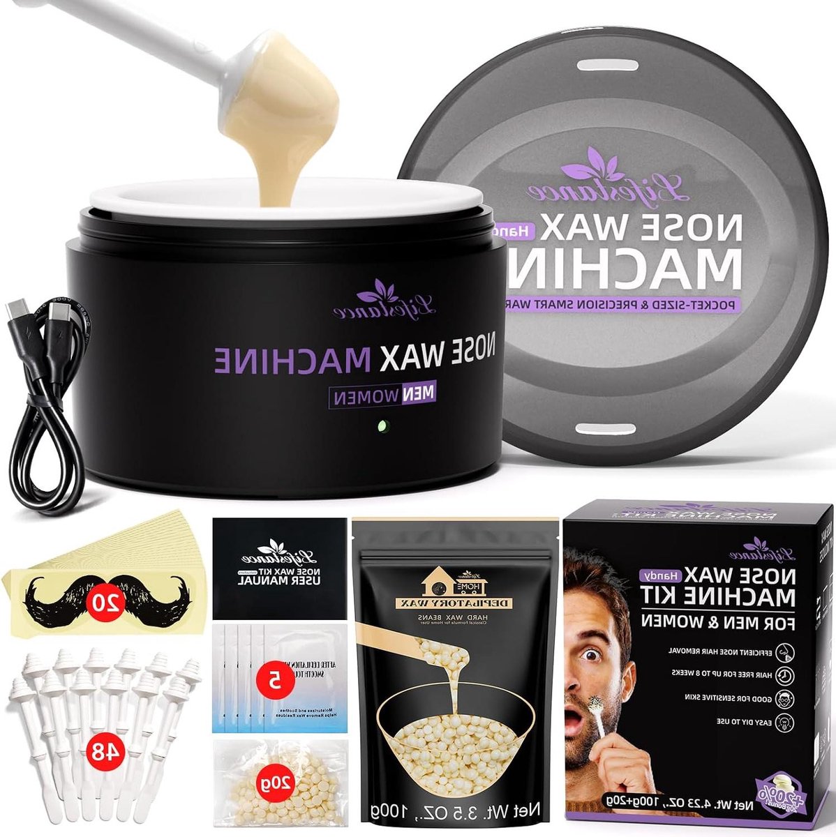 Neushaarepilatieset - Waxkit - Gezichtsverzorging - Snel USB verwarmen - 120g Wax - Wit