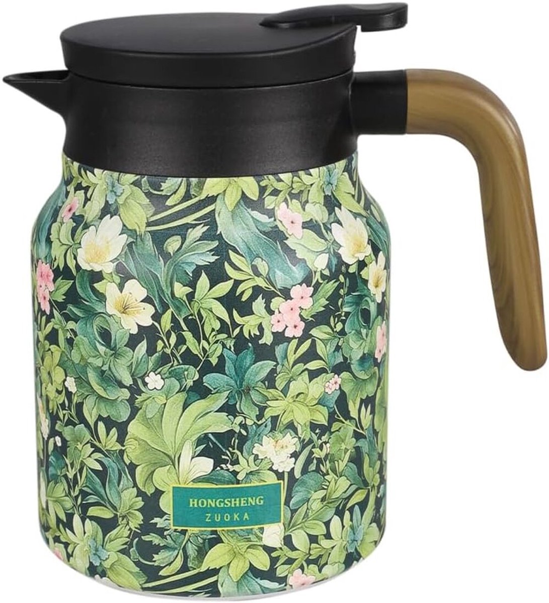 QTTVBTNA – Thermoskan – RVS 316 – Theekan met Bloemenpatroon en Uitneembaar Theefilter – Koffiekan met Deksel voor Thee en Warme Dranken – 800ml