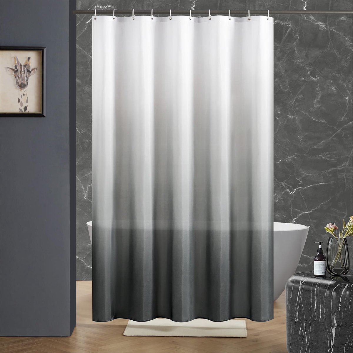 Douchegordijnen voor badkamer, schimmelbestendig, polyester, waterdicht, wasbaar, met 8 haken, wit tot donkergrijs, smal, 120 x 200 cm