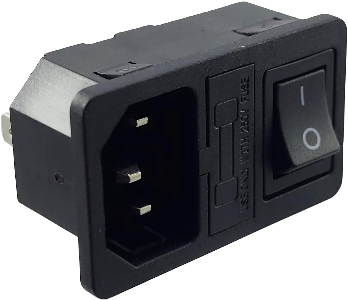 Connector stekker C-14 met zwarte schakelaar en zekering 10A/250V
