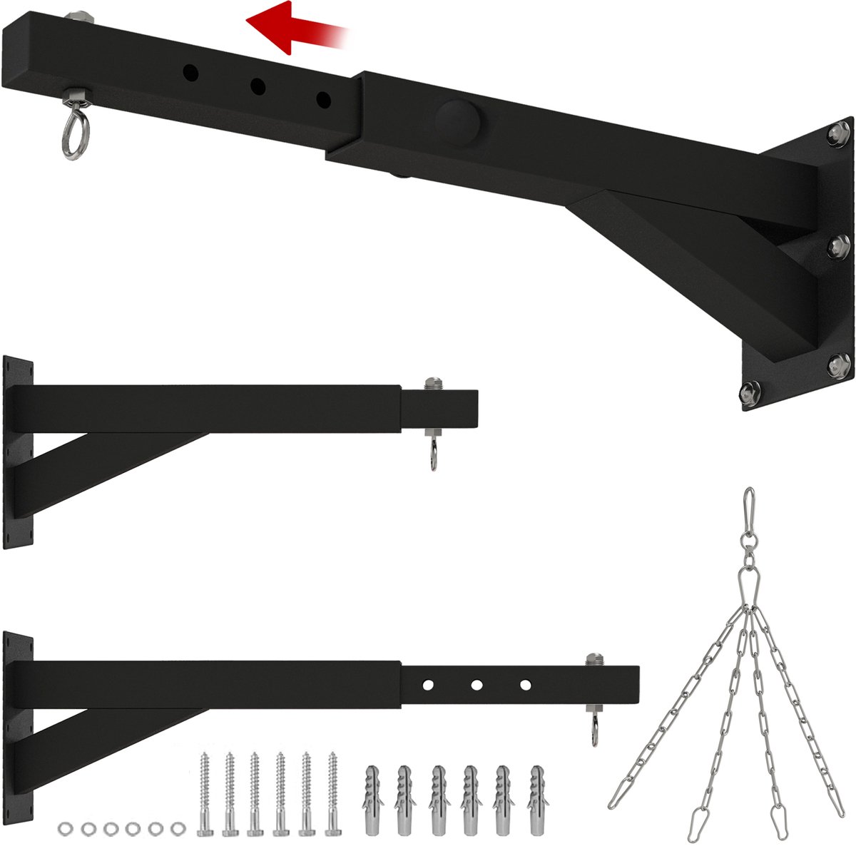 Heavy Bag Hanger Muurbevestiging, Wandbeugel voor bokszakken, verstelbaar in 5 lengtes, Verstelbare Lengte voor Kickboxzak, Muay Thai Zak, Speedzak, draagvermogen tot 60 kg