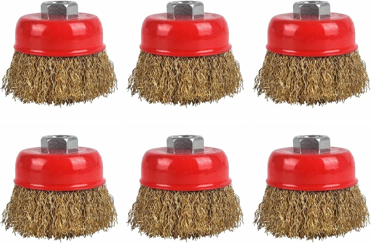Cup Borstel, 6 STKS Verwijder Roest Roterende Messing Staaldraad Borstel voor Boor, M14 Haakse Slijper, Verwijder Roest 65mm