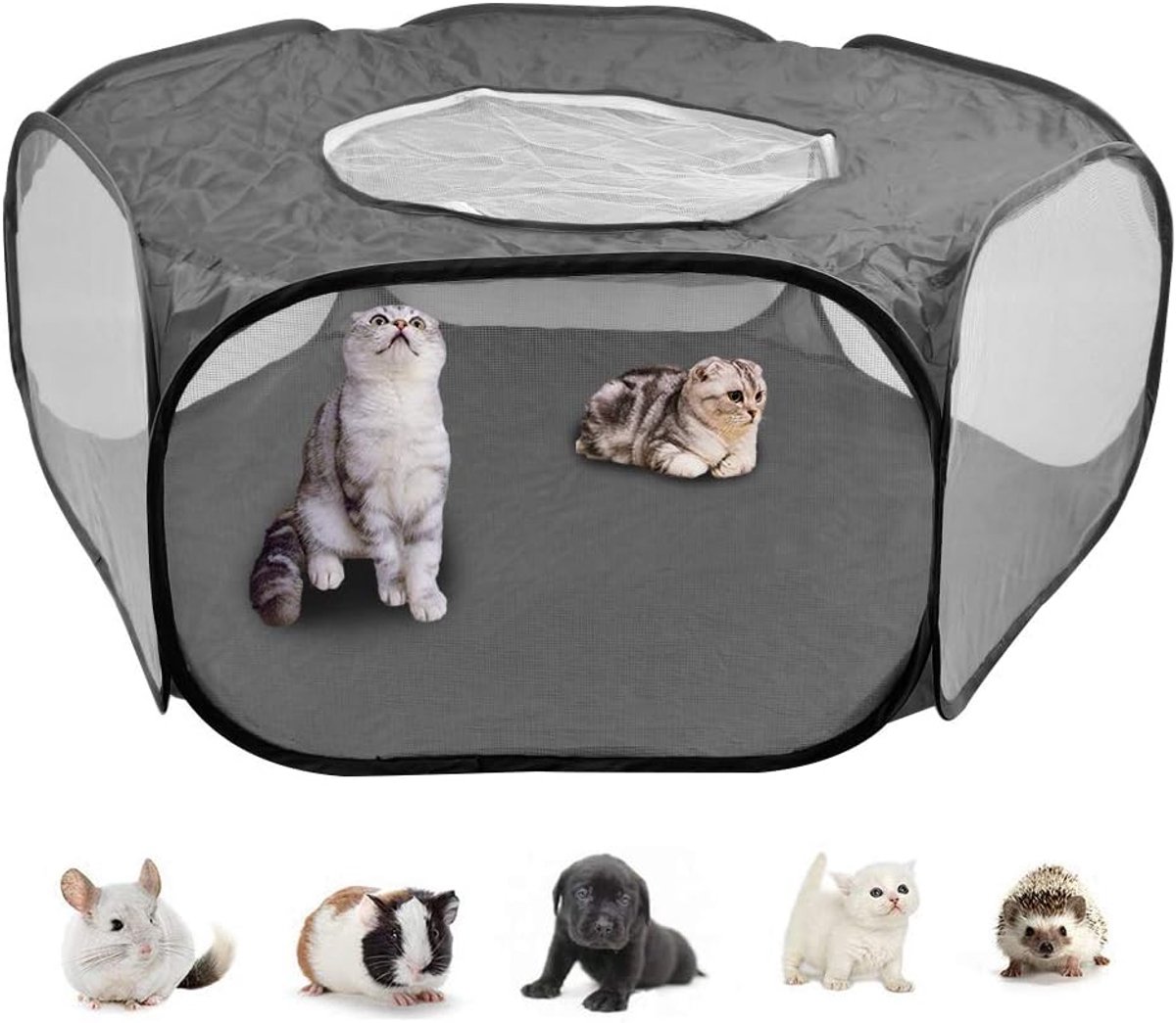 Dierentent, opzetkooi voor huisdieren, opvouwbare huisdierkooi, voor binnen en buiten, oefeninghek met overkapping, mesh, hamster box, tuin, hek, speelruimte, ademend voor konijn, cavia, fretten