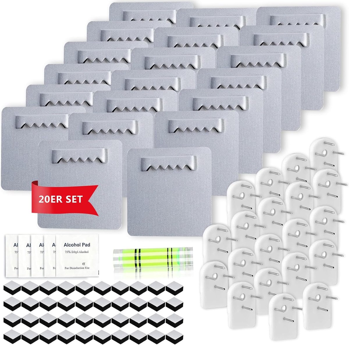 20 stuks fotohangers, zelfklevend, acrylglas, ophanging zonder boren, tot 1,5 kg (zilver)