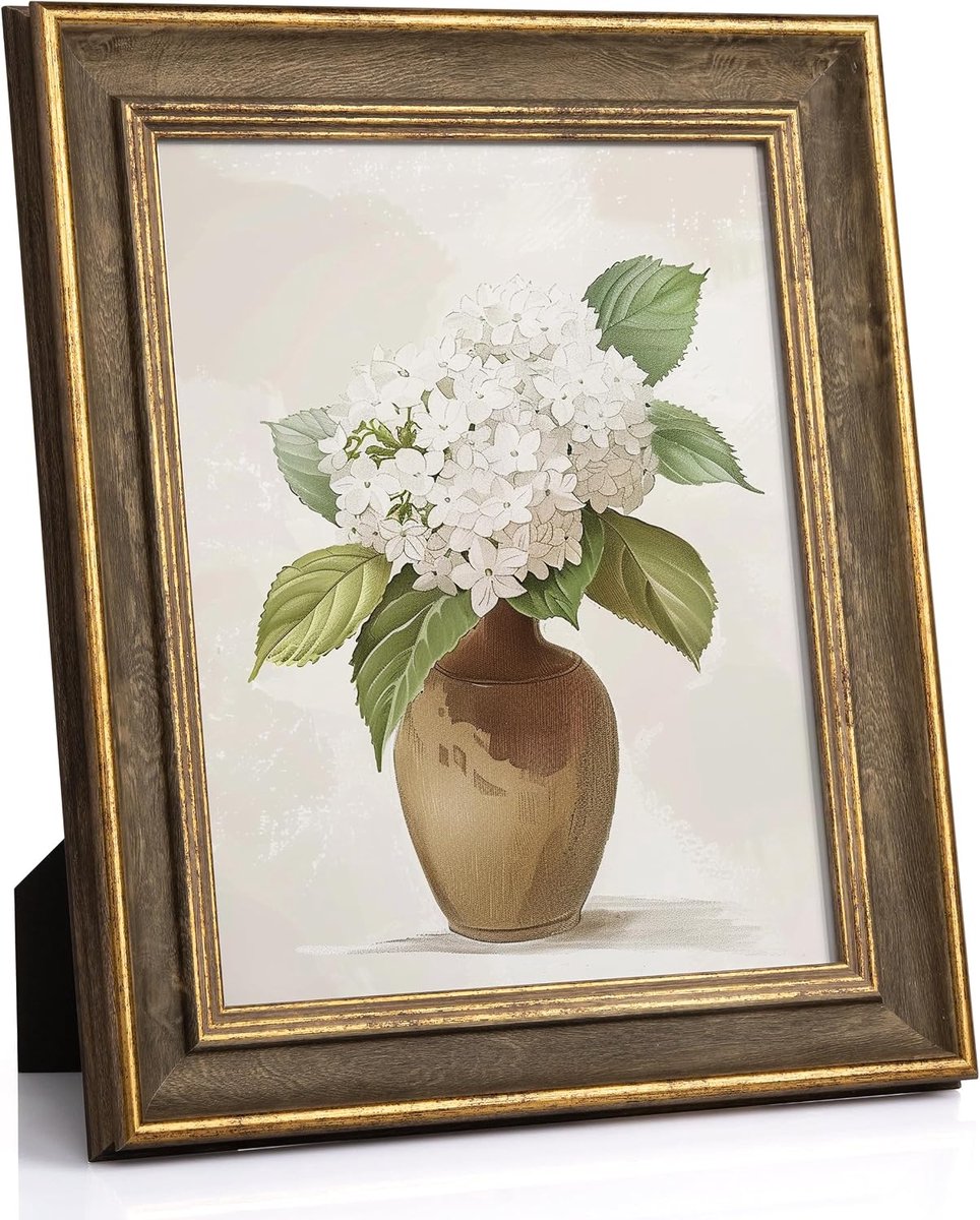 Fotolijst 8x10 Vintage Fotolijst 10×8 inch Houten Gouden Fotolijsten Huwelijks Vrienden Kerstmis Verjaardags Familiegeschenken voor Bureau Tafelwand met Bevestigingen Antiek Retro Weergave