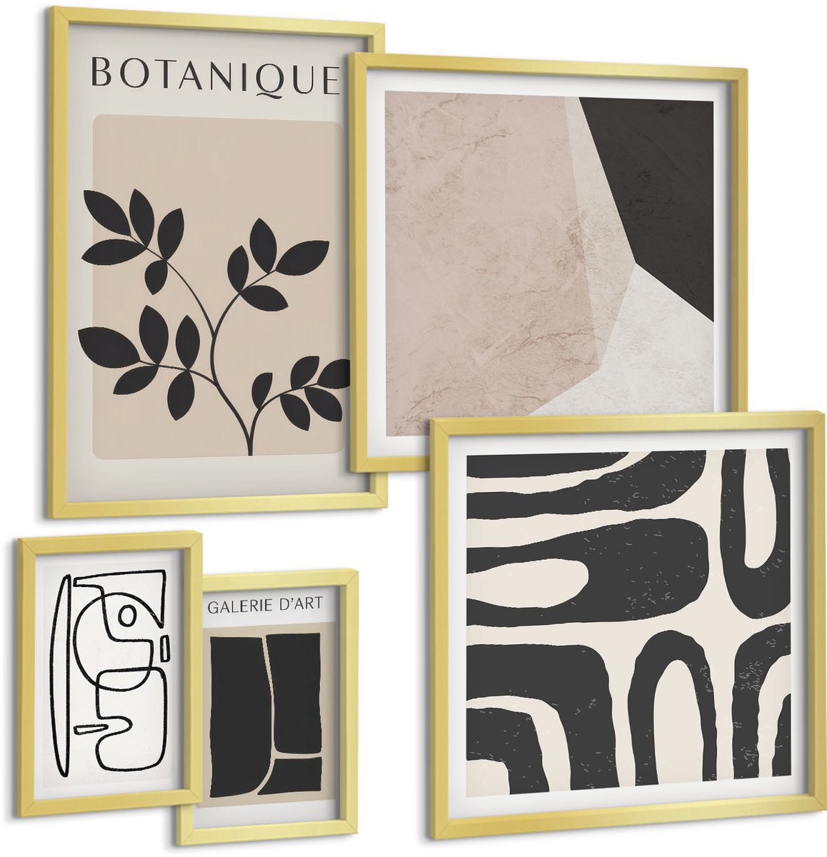 Coloray 5-Delige Schilderij Set - Stijlvolle Graphics In Een Minimalistisch Ontwerp Met Natuurthema. - 50 x 50 cm, 20 x 30 cm En 40 x 60 cm - Stijlvolle Wanddecoratie - Interieur - Interieur Decoratie
