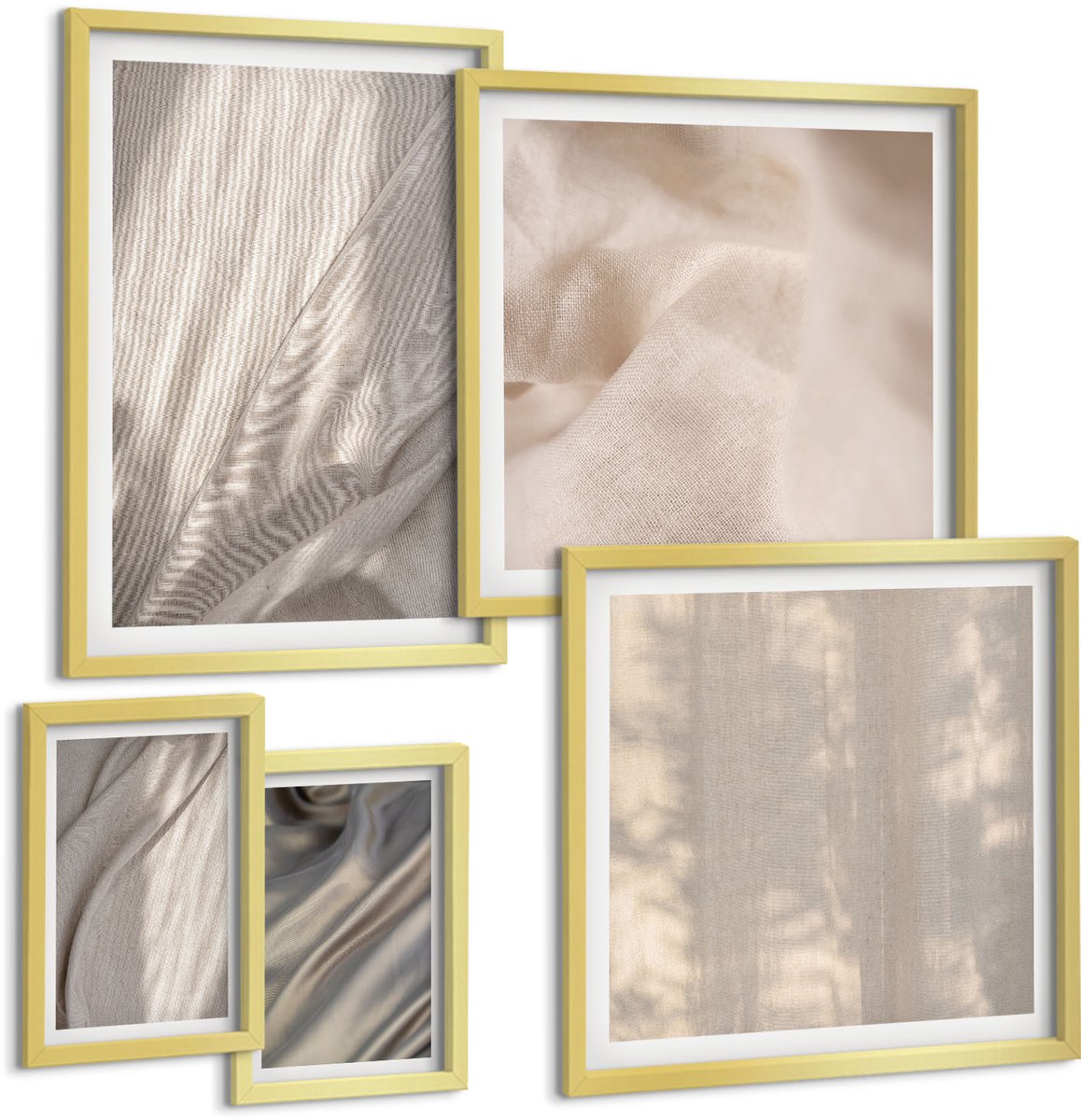 Coloray 5-Delige Schilderij Set - Natuurlijke Textielstructuren Van Dichtbij - Boho - 50 x 50 cm, 20 x 30 cm En 40 x 60 cm - Decoratieve Schilderijen - Wanddecoratie - Hal - Stijlvolle Muurdecoratie