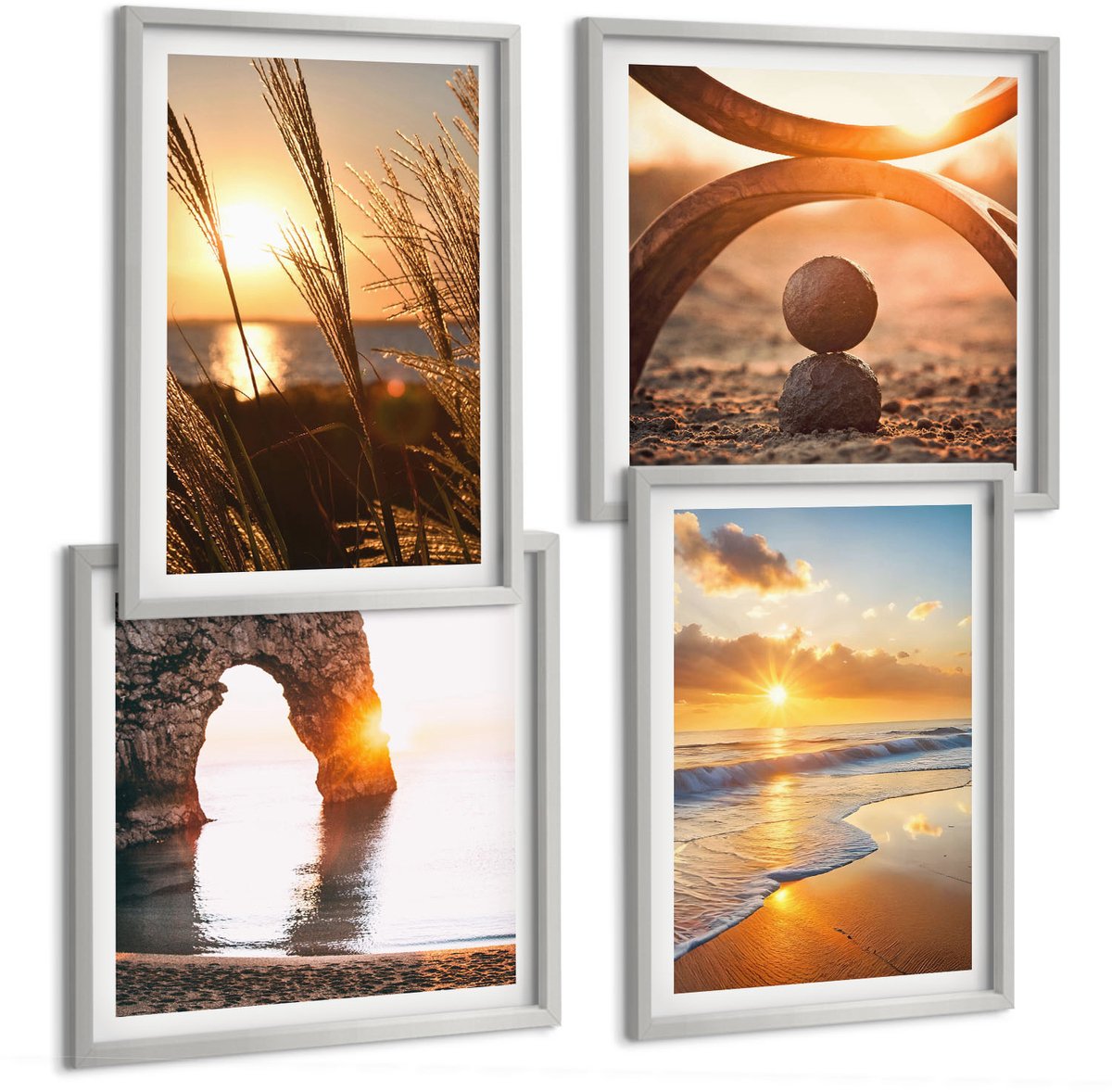Coloray 4-Delige Schilderij Set - Vredige Landschappen, Zonsondergang Op Het Strand - 40 x 40 cm En 40 x 60 cm - Wanddecoratie - Muurdecoratie - Moderne Interieurdecoratie