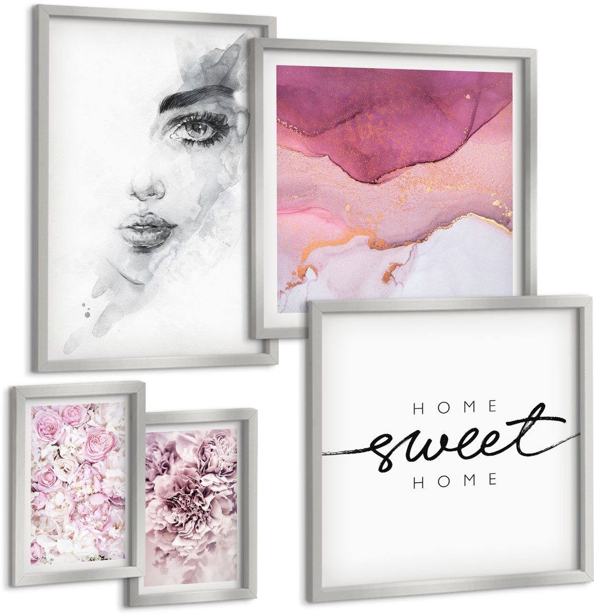 Coloray 5-Delige Schilderij Set - Stadsgezichten Parijs New York En Charmante Trappen - 20 x 30 cm - Decoratieve Muurdecoratie - Slaapkamer - Stijlvolle Muurdecoratie