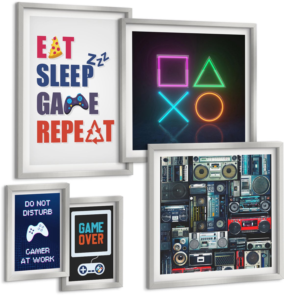Coloray 5-Delige Schilderij Set - Ondertitels Voor Gamers Met Een Entertainmentthema - 20 x 30 cm - Muurdecoratie - Wanddecoratie - Slaapkamer - Moderne Wanddecoratie