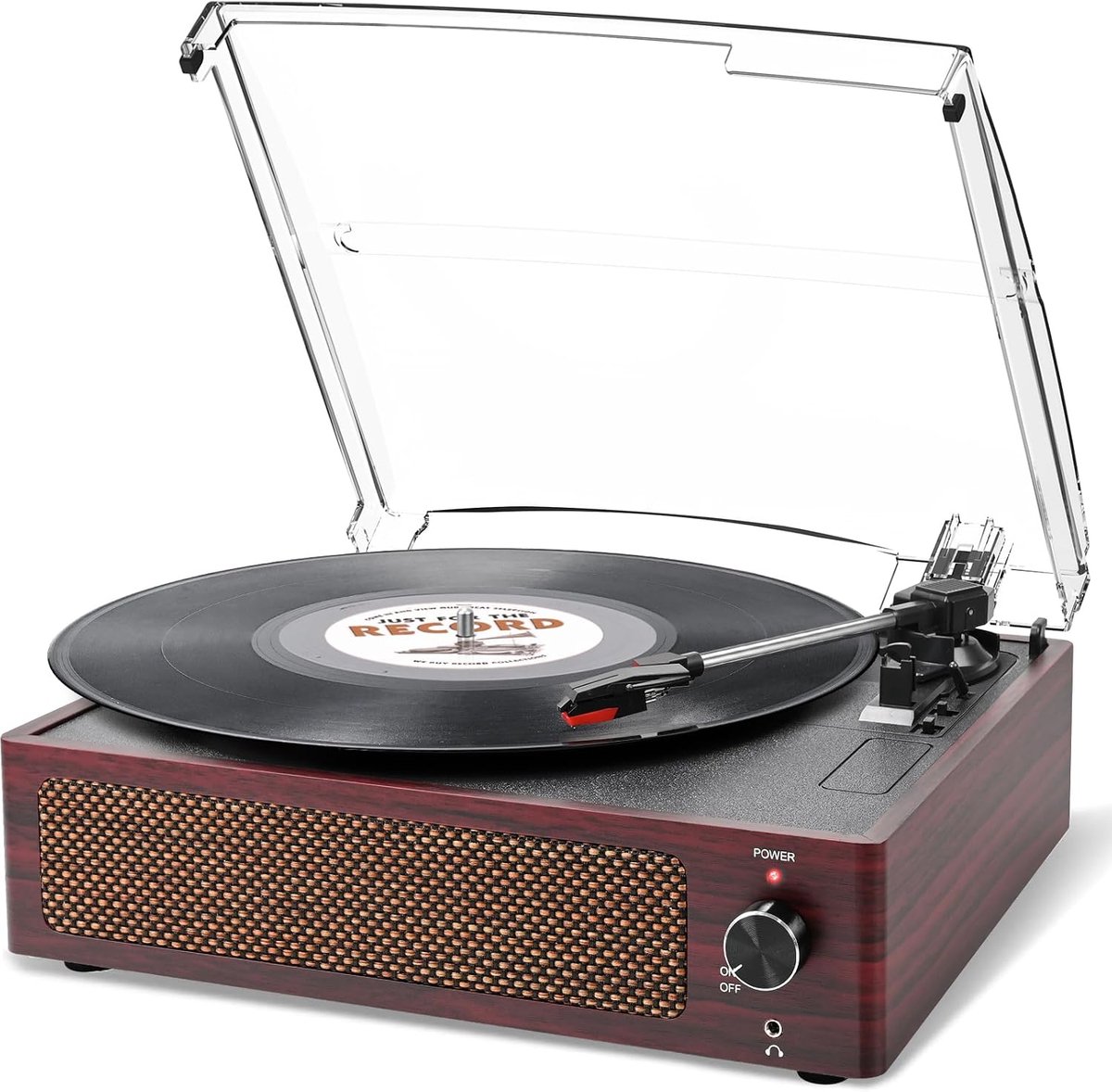Platenspeler met luidspreker, vinylplatenspeler, draadloze LP-Phonograaf met ingebouwde stereo-speakers, 3-speed riemaandrijving, met luidsprekers, Deep Cherry